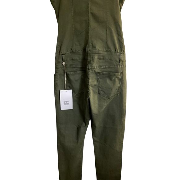 V.I.P. Jeans Jumpsuit Womens XL Olive Green Sleeveless Zip Front Utility Pockets - Picture 10 of 13
